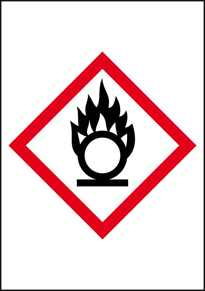 Gefahrensymbole Flamme über Kreis GHS 03, Folie, selbstklebend, 50mm, 10m/Rolle, GHS-Verordnung