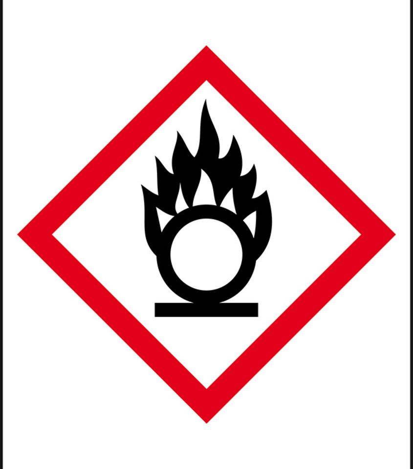 Gefahrensymbol Flamme über Kreis GHS 03, Folie, selbstklebend, 70x100mm, 6/Bogen, GHS-Verordnung