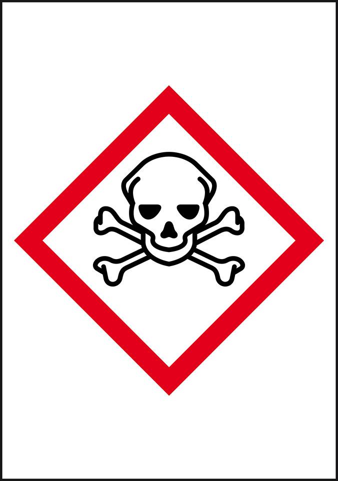 Gefahrensymbol Totenkopf GHS 06, Folie, selbstklebend, 70x100mm, 6/Bogen, GHS-Verordnung