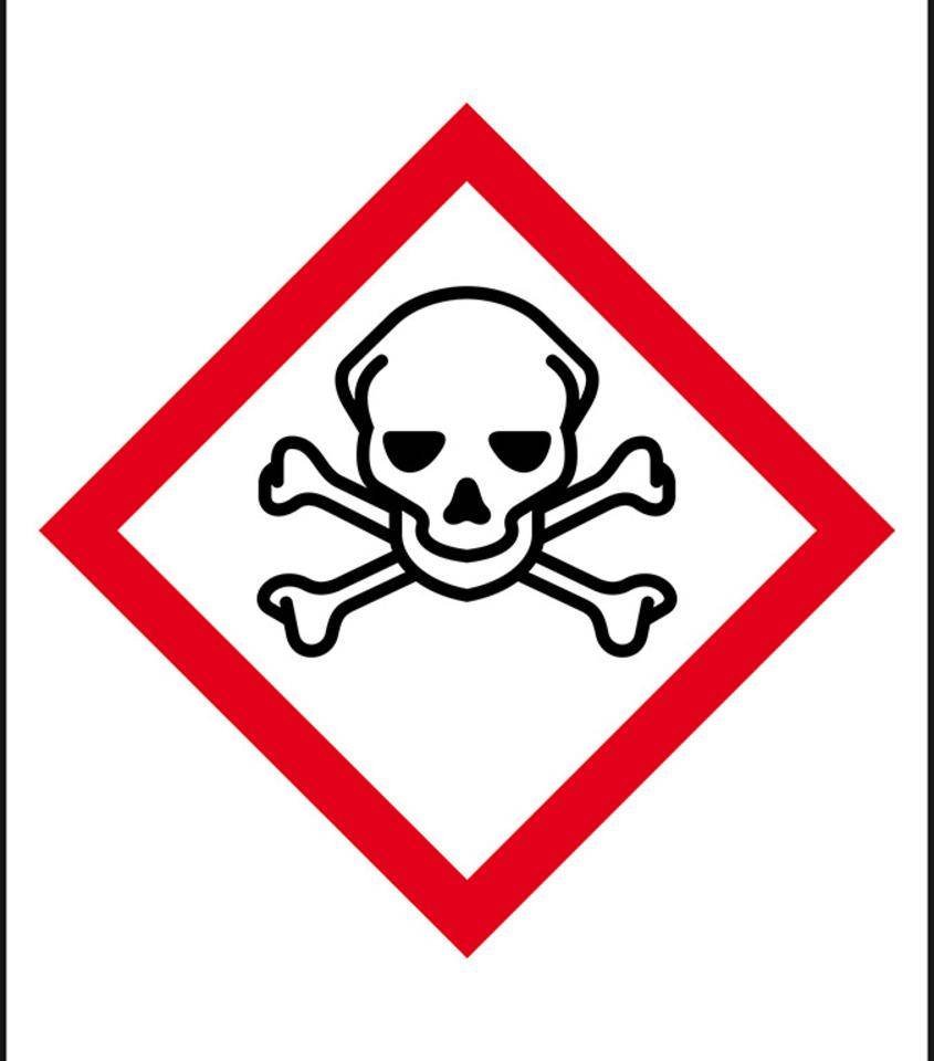 Gefahrensymbol Totenkopf GHS 06, Folie, selbstklebend, 12x17mm, 10/Bogen, GHS-Verordnung