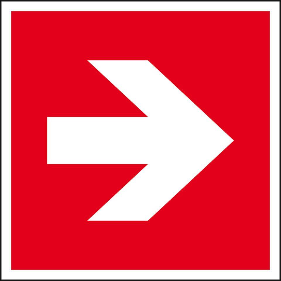 Brandschutzzeichen Richtungsangabe, Folie, selbstklebend, 200x200mm, ASR A1.3, DIN EN ISO 3864