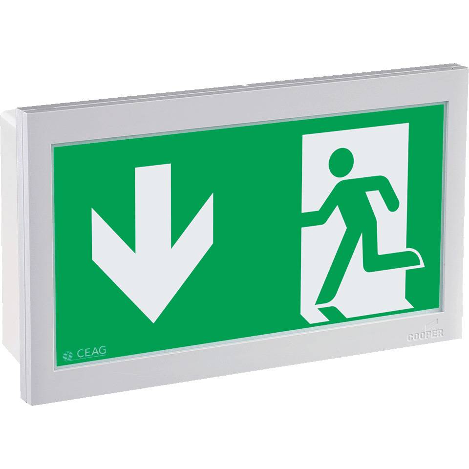 LED-Piktogramm Rettungszeichen Rettungsweg unten, Polycarbonat, 226x134mm, ASR A1.3, DIN EN ISO 7010 E001