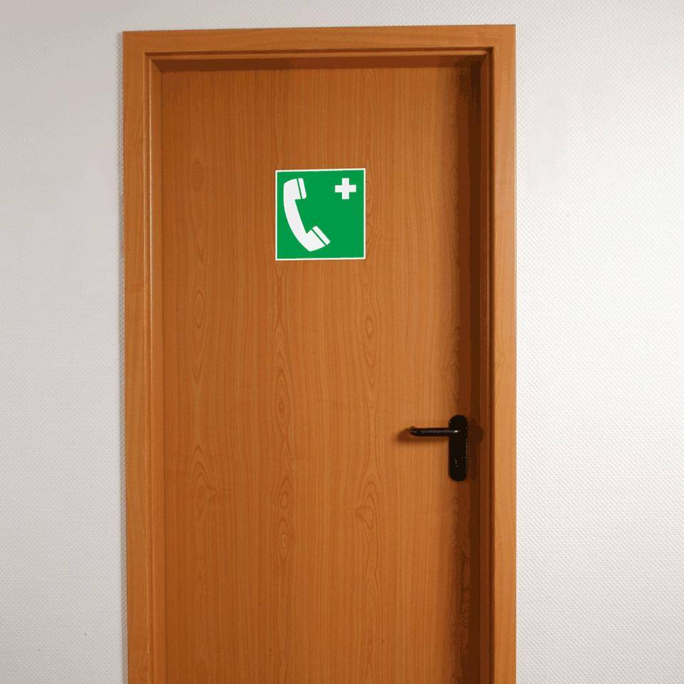 Rettungszeichen Notruftelefon, Folie, selbstklebend, 200x200mm, ASR A1.3, DIN EN ISO 7010 E004