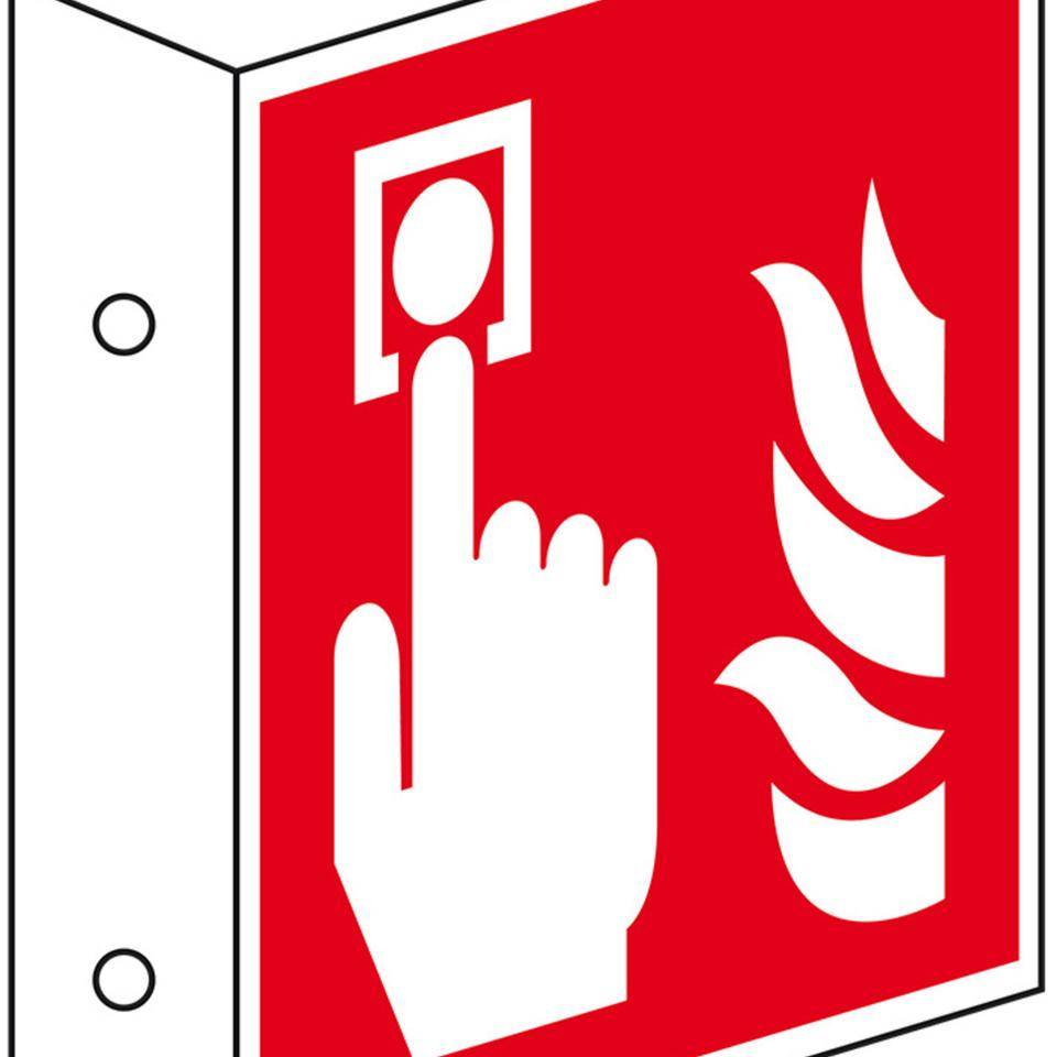 Brandschutz-Fahnenschild Brandmelder, Kunststoff, 200x200mm, ASRA1.3, DIN EN ISO 7010 F005