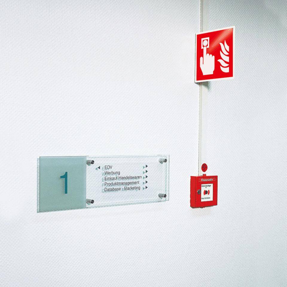 Brandschutz-Fahnenschild Brandmelder, Kunststoff, 200x200mm, ASRA1.3, DIN EN ISO 7010 F005