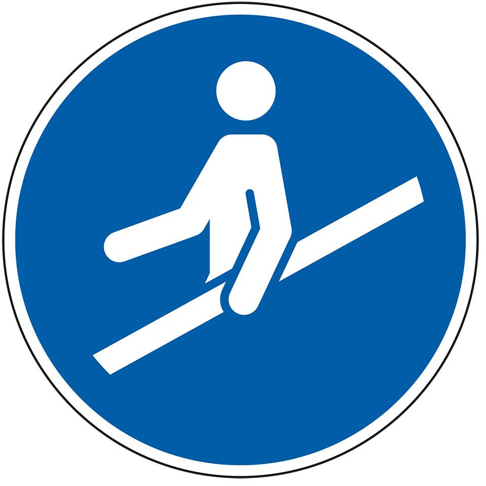 Gebotsschild Handlauf benutzen, Folie, selbstklebend, Ø 50mm, 10/Bogen, ASR A1.3, DIN EN ISO 7010 M012