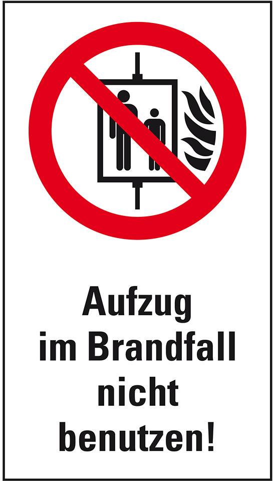 Verbots-Kombi Aufzug im Brandfall nicht benutzen, Kunststoff, 140x250mm, ASR A1.3, DIN EN ISO 7010 P020