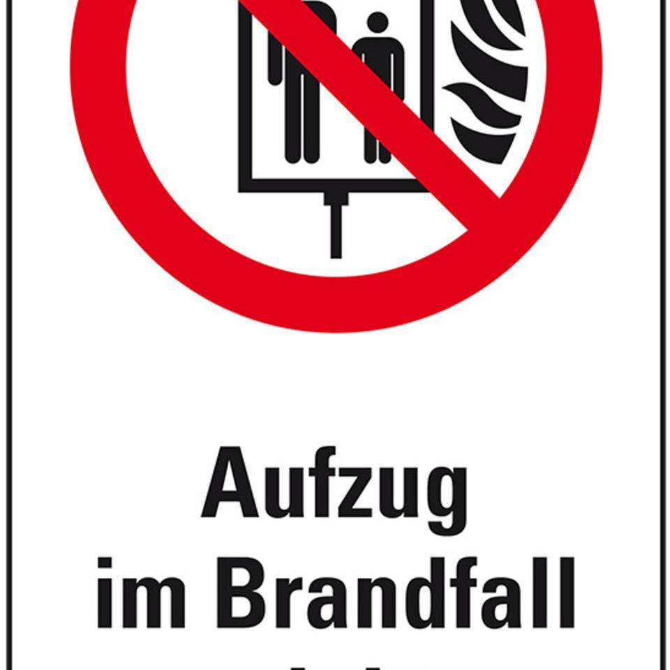 Verbots-Kombi Aufzug im Brandfall nicht benutzen, ASR/ISO, Recycling-Verbundplatte, 140x250mm