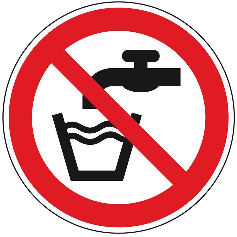 Verbotsschild Kein Trinkwasser, Folie, selbstklebend, Ø 50mm, 10/Bogen, ASR A1.3, DIN EN ISO 7010 P005