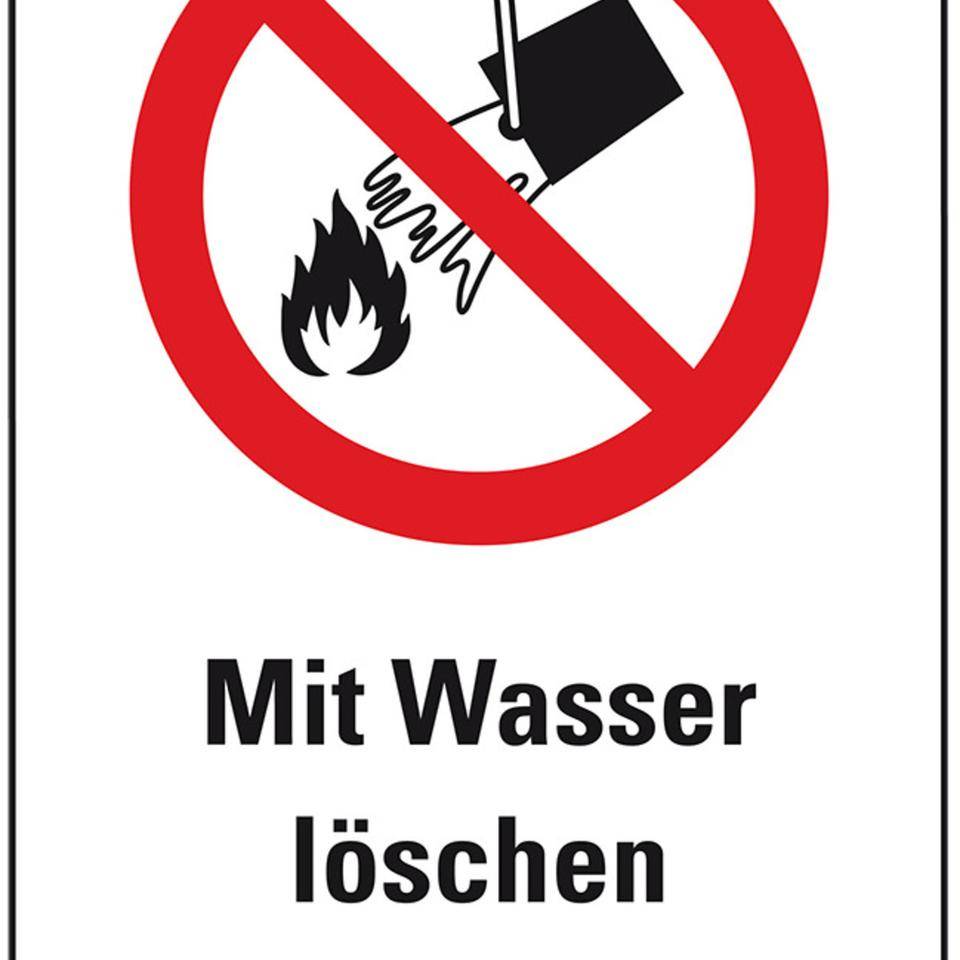 Verbots-Kombischild Mit Wasser löschen verboten, Kunststoff, 200x300mm, ASR A1.3, DIN EN ISO 7010 P011