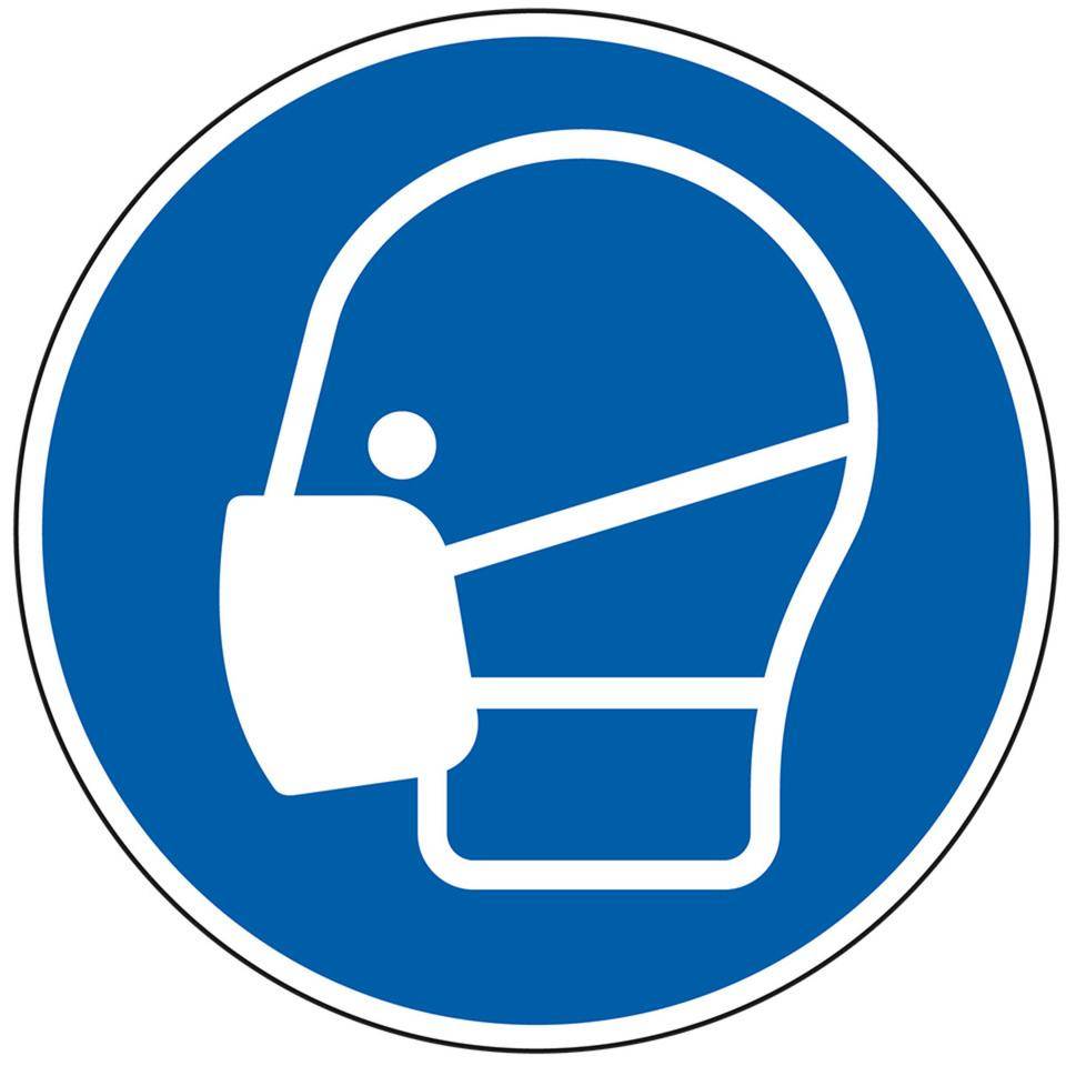 Gebotsschild Maske benutzen, Folie, selbstklebend, Ø 100mm, DIN EN ISO 7010 M016