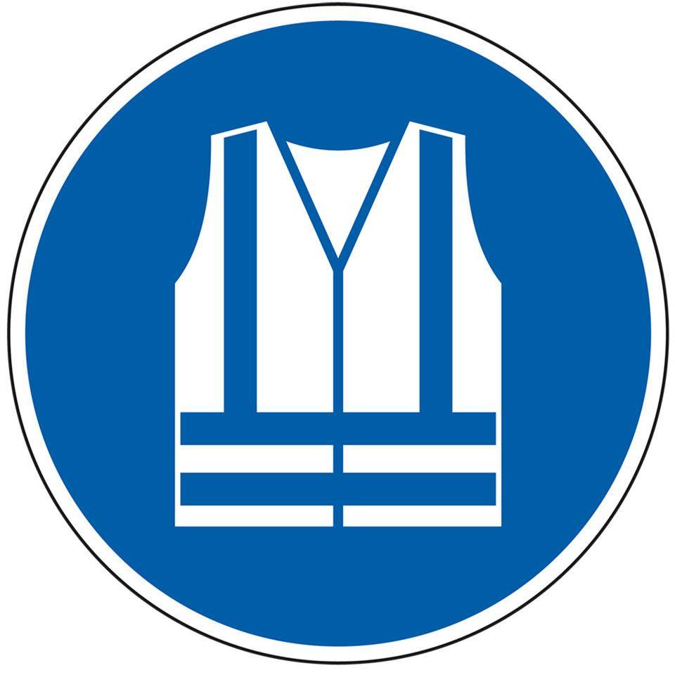 Gebotsschild Warnweste benutzen, ASR/ISO, Folie, selbstklebend, Ø 200mm