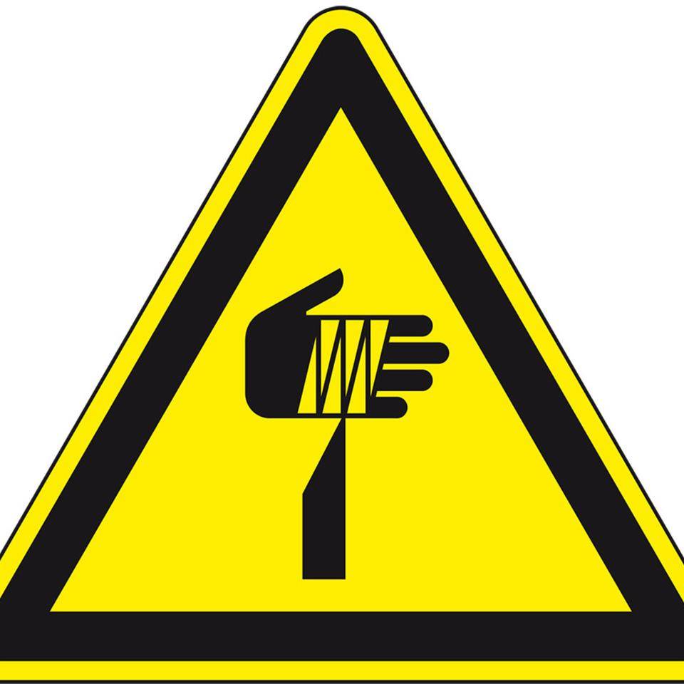 Warnschild Warnung vor spitzem Gegenstand, Folie, selbstklebend,SL 100mm, DIN EN ISO 7010 W022