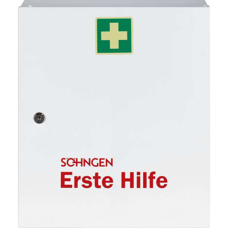 SÖHNGEN® Verbandschrank Paris, ASR A4.3 (DIN 13169), weiß, Stahlblech, 402x462x112mm