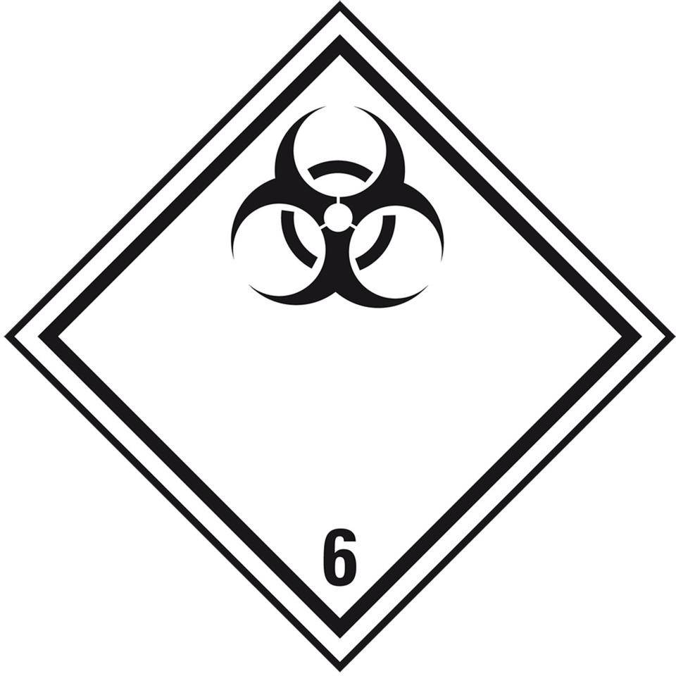 Verpackungskennzeichen Kl.6.2 Ansteckungsg. Substanzen, Folie, seewasserbest., 100x100mm, IMDG-Code, GGVSEB, ADR, IATA