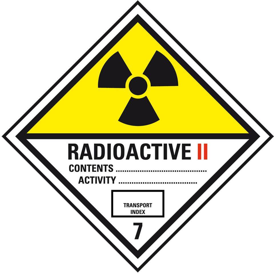 Gefahrgutzettel (Placards) Kl. 7B Radioaktive Stoffe, Folie, seewasserbeständig, 300x300mm, IMDG-Code, ADR, IATA