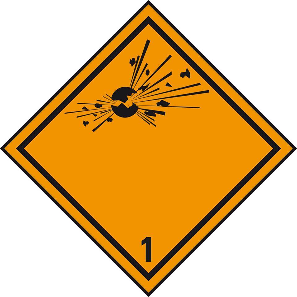 Gefahrgutzettel (Placards) Klasse 1 Explosive..., Folie, seewasserbeständig, 250x250mm, IMDG-Code, GGVSEB, ADR, IATA