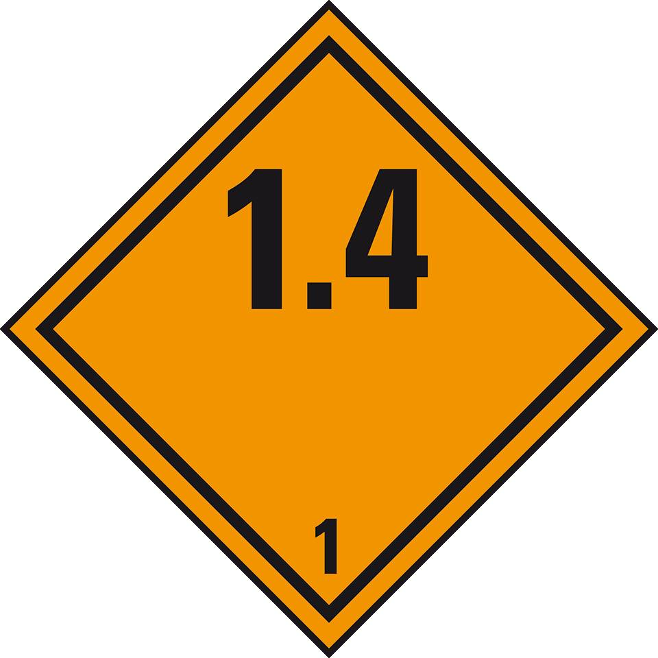 Verpackungskennzeichen Kl. 1.4 Explosive Stoffe, Folie, seewasserbeständig, 100x100mm, IMDG-Code, GGVSEB, ADR, IATA