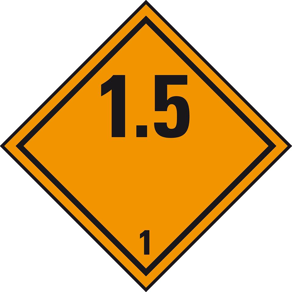 Verpackungskennzeichen Kl. 1.5 Explosiv, Folie, seewasserbeständig, 100x100mm, IMDG-Code, GGVSEB, ADR, IATA
