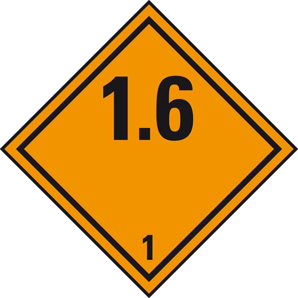 Verpackungskennzeichen Kl. 1.6 Explosiv, Folie, seewasserbeständig, 100x100mm, IMDG-Code, GGVSEB, ADR, IATA