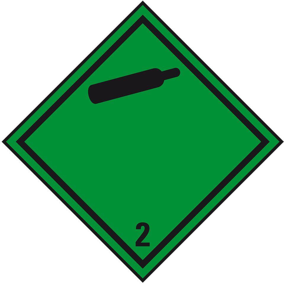 Verpackungskennzeichen Kl. 2.2 Nicht entflamm..., Folie, seewasserbeständig, 100x100mm, IMDG-Code, GGVSEB, ADR, IATA