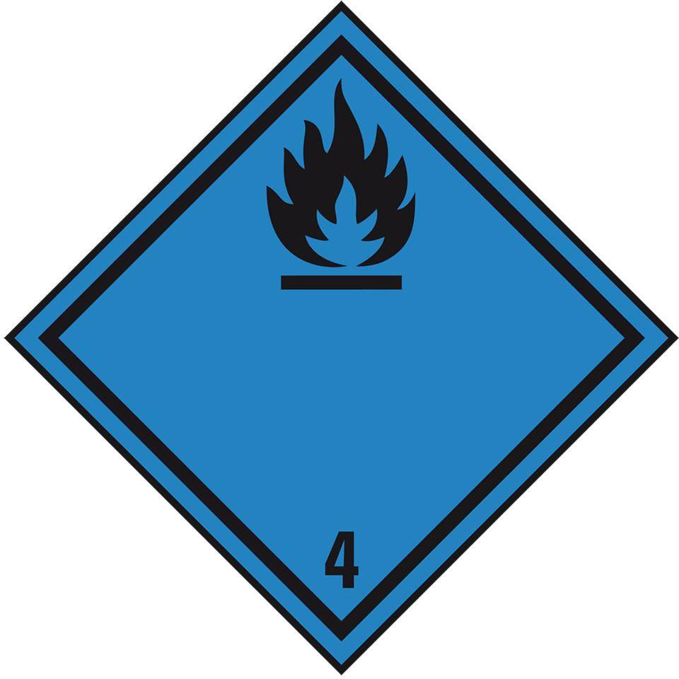 Verpackungskennzeichen Kl.4.3 Entz.Festst., Haftpapier, permanent, 100x100mm, 1000/Rolle, IMDG-Code, GGVSEB, ADR, IATA