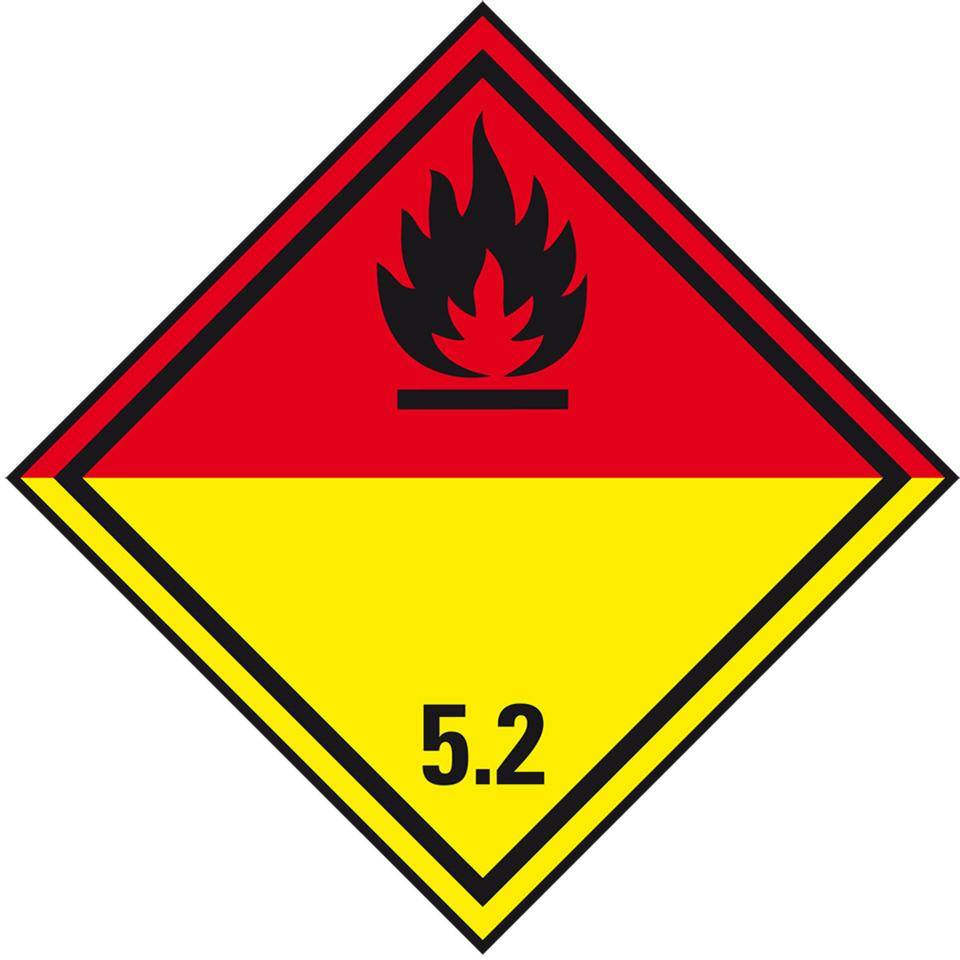 Gefahrgutzettel (Placards) Kl.5.2 Organ. Peroxide, Folie, seewasserbeständig, 250x250mm, IMDG-Code, GGVSEB, ADR, IATA