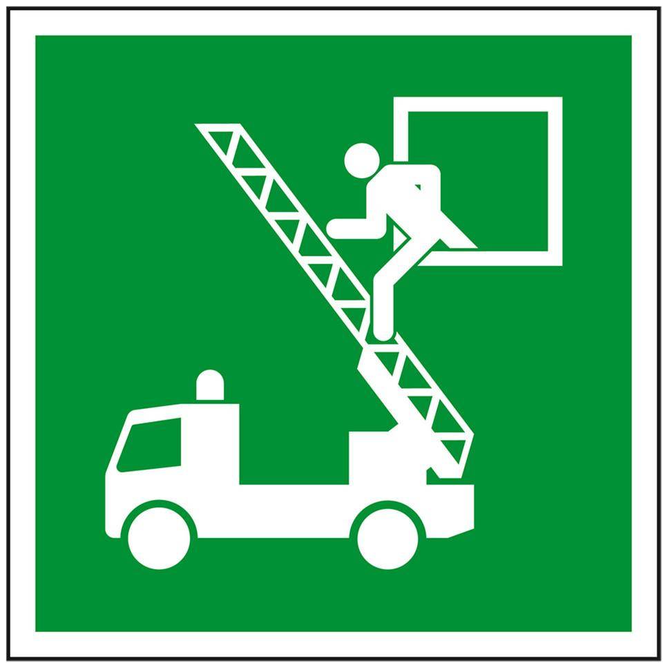 Rettungszeichen Rettungsausstieg, Folie, selbstklebend, 200x200mm, DIN EN ISO 7010/E017