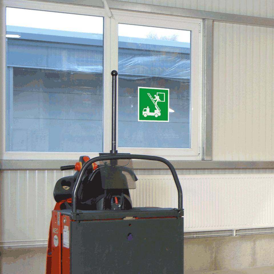 Rettungszeichen Rettungsausstieg, Folie, selbstklebend, 200x200mm, DIN EN ISO 7010/E017