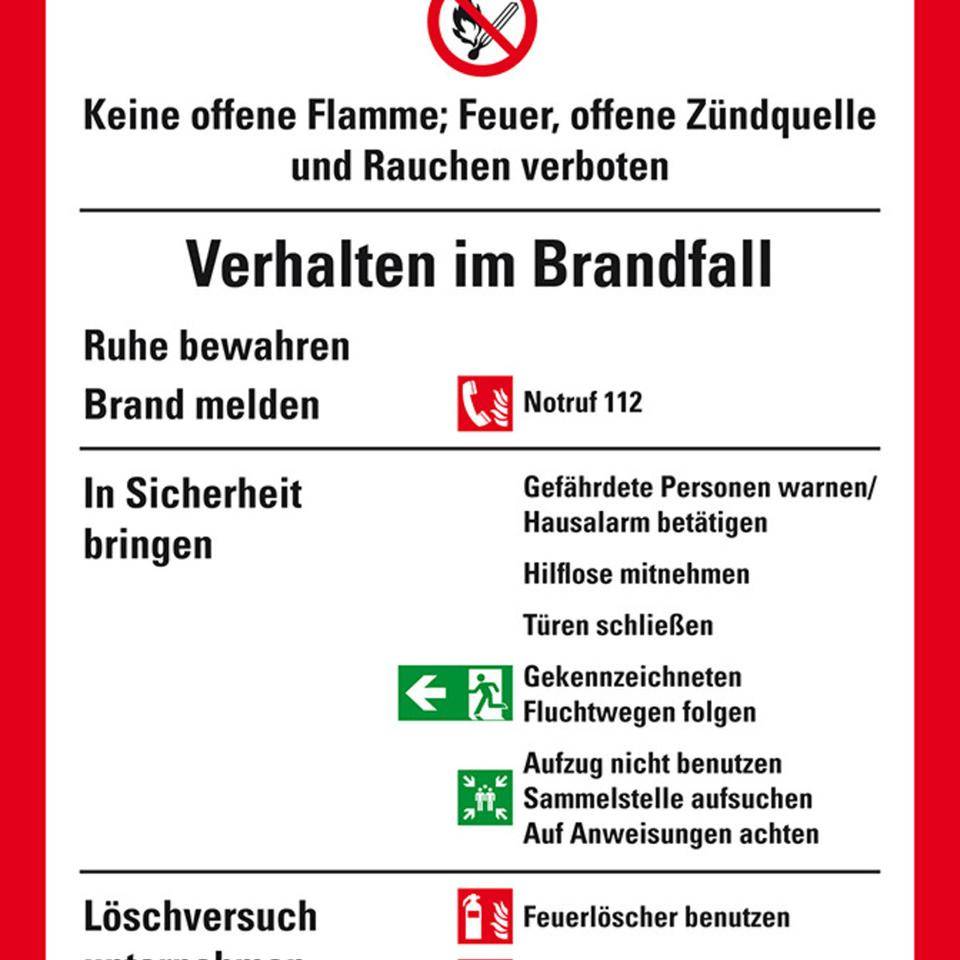 Aushang Brände verhüten, DIN 14096 Brandschutzordnung Teil A, Folie, 210x297mm, ASR A1.3, DIN EN ISO 7010