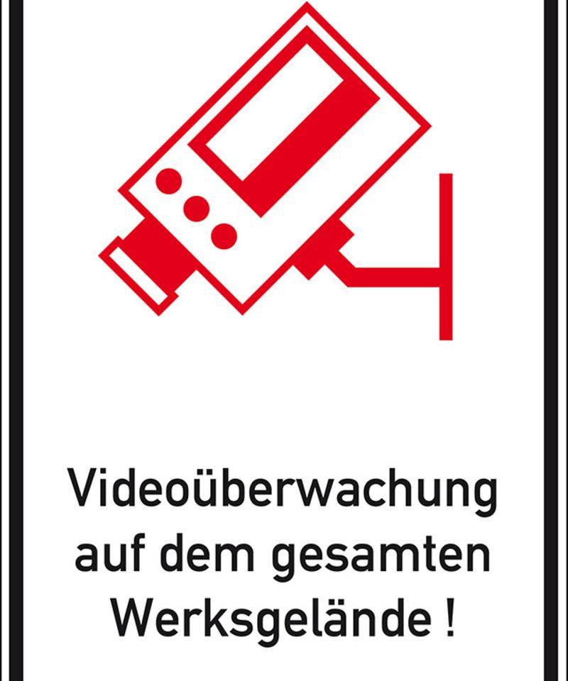 Hinweisschild Videoüberwachung auf dem Werksgelände, Aluminium RA0, 600x900mm, DIN 67520, nach StVO