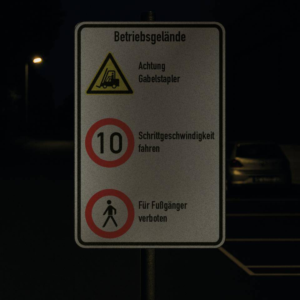 Kombischild Betriebsgelände, Stapler und 10km/h und Fußgänger, Aluminium RAO, 600x900mm, DIN EN ISO 7010, nach StVO W014