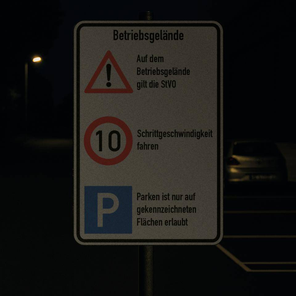 Kombischild Betriebsgelände, STVO und 10 km/h + Parken, Aluminium RA0, reflektierend, 600x900mm, nach StVO