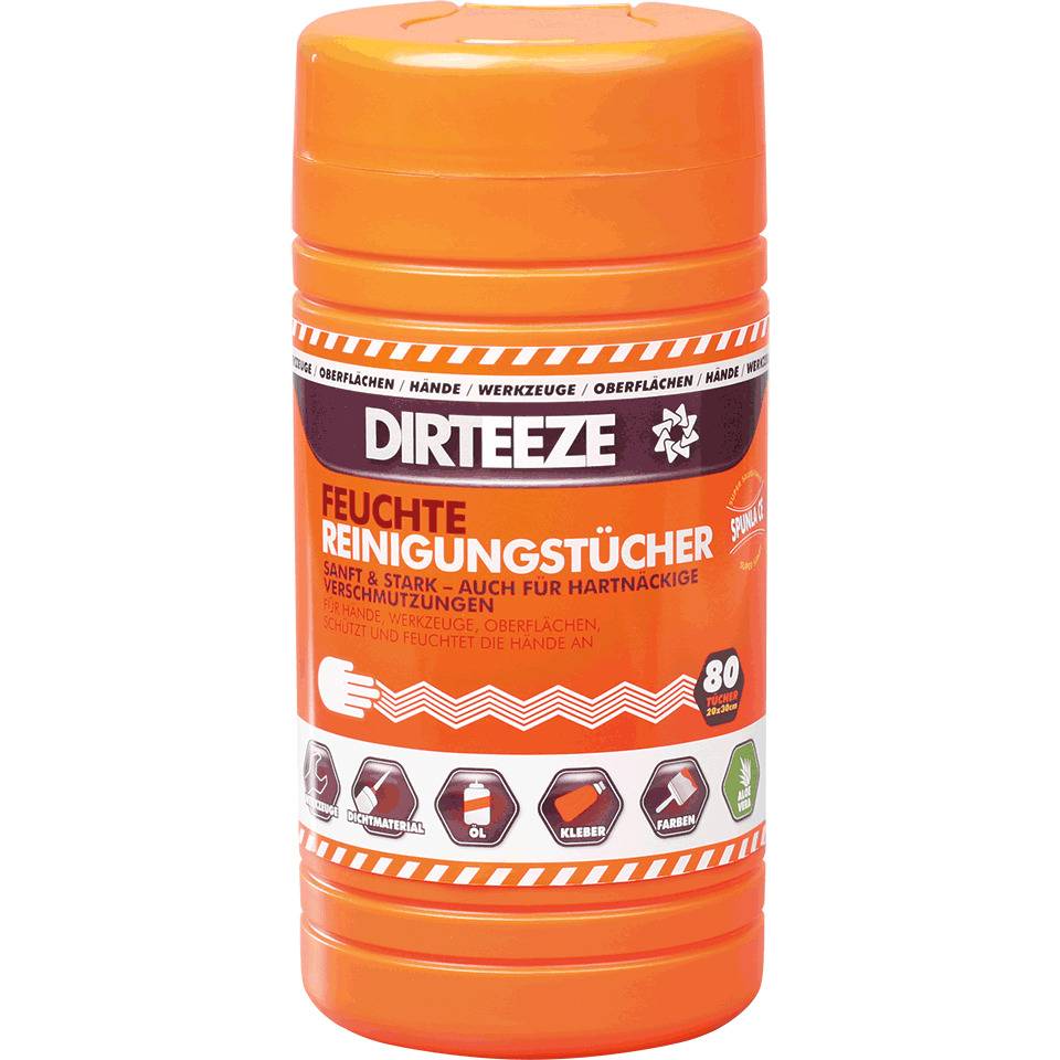 DIRTEEZE Wischtücher, Reinigung von Händen/Arbeitsutensilien, 250x200mm, 80/Dose