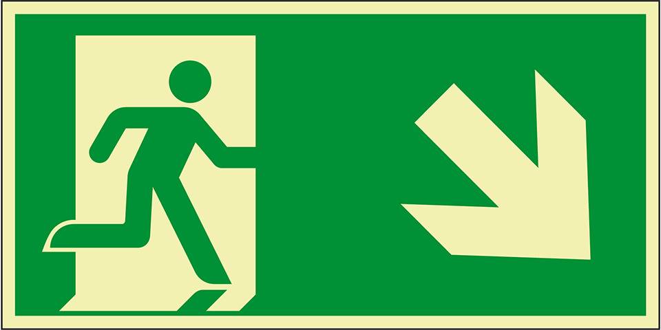 PERMALIGHT® power langnachleuchtend Rettungszeichen Rettungsweg rechts abwärts, ASR/ISO, Folie, 300x150mm