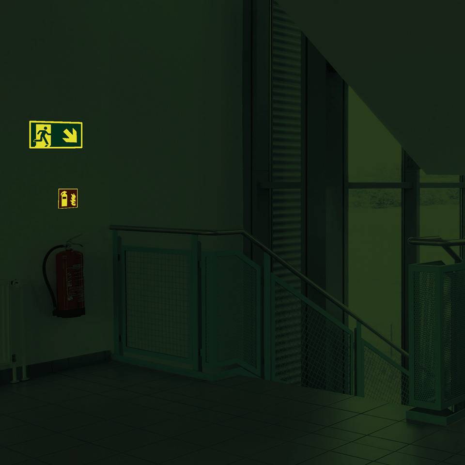 PERMALIGHT® power langnachleuchtend Rettungszeichen Rettungsweg rechts abwärts, ASR/ISO, Folie, 300x150mm