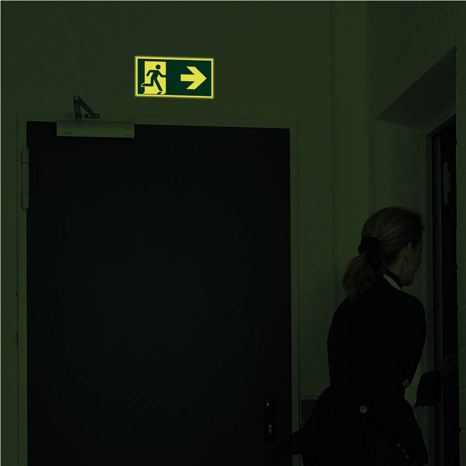 PERMALIGHT® power langnachleuchtend Rettungszeichen Rettungsweg rechts , ASR/ISO, Kunststoff, 400x200mm