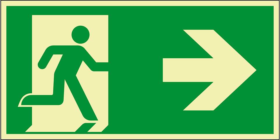 PERMALIGHT® power langnachleuchtend Rettungszeichen Rettungsweg rechts , ASR/ISO, Kunststoff, 400x200mm