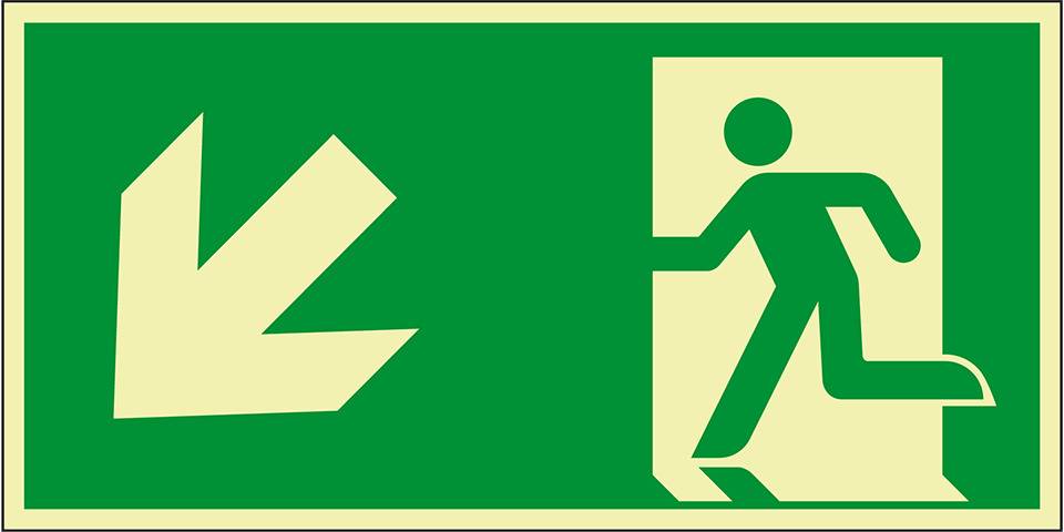 PERMALIGHT® power langnachleuchtend Rettungszeichen Rettungsweg links abwärts, ASR/ISO, Kunststoff, 300x150mm