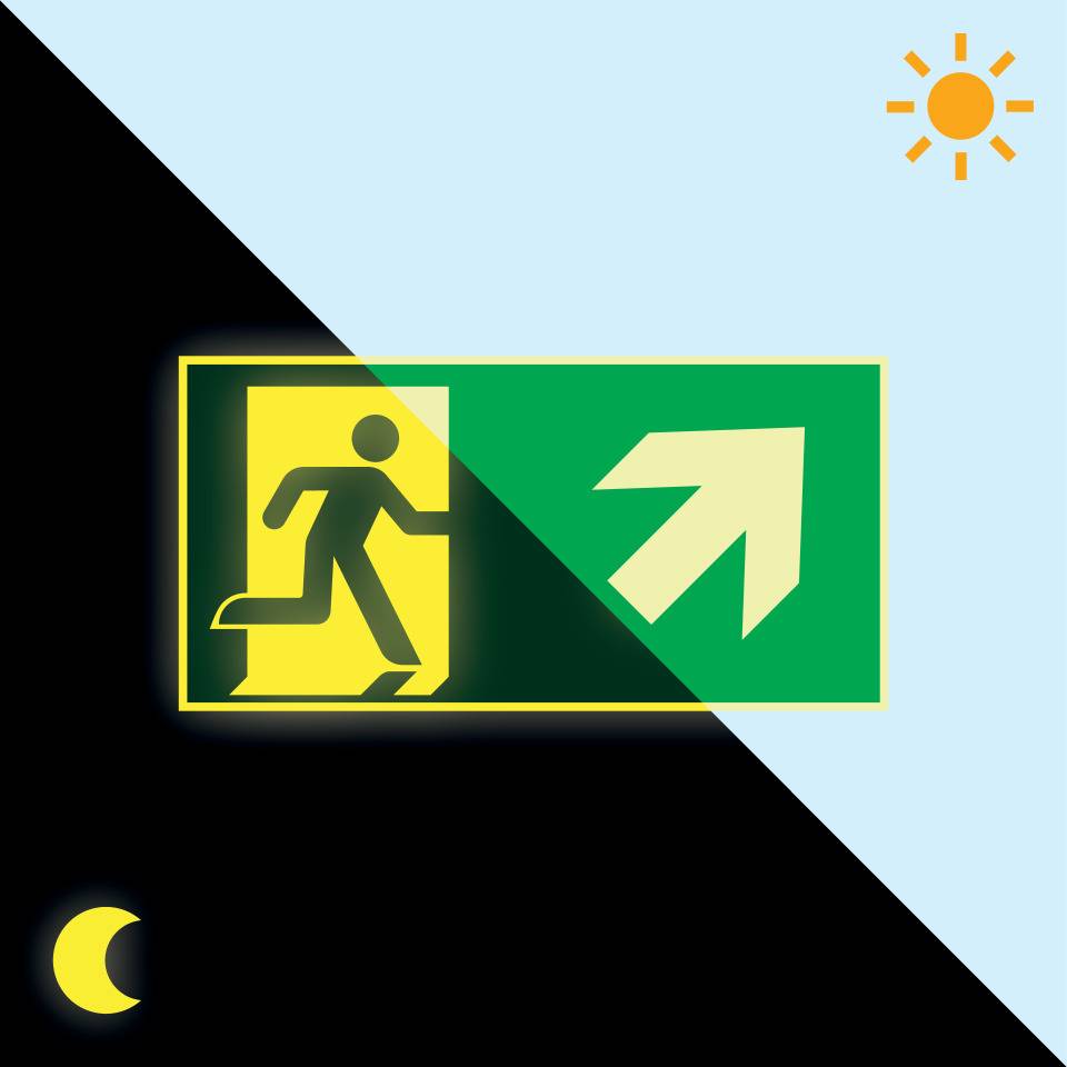PERMALIGHT® power langnachleuchtend Rettungszeichen Rettungsweg rechts aufwärts, ASR/ISO, Kunststoff, 400x200mm