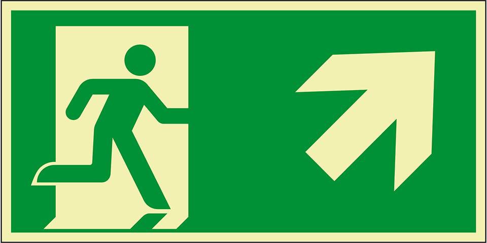 PERMALIGHT® power langnachleuchtend Rettungszeichen Rettungsweg rechts aufwärts, ASR/ISO, Kunststoff, 400x200mm