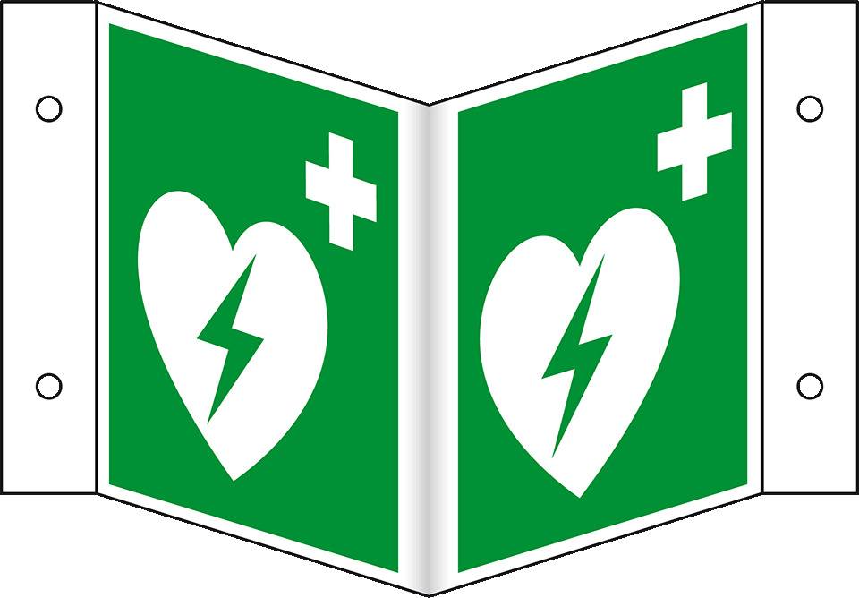 Rettungs-Nasenschild Automatisierter externer Defibrillator (AED), Kunststoff, 200x200mm, ASR A1.3, DIN EN ISO 7010 E010