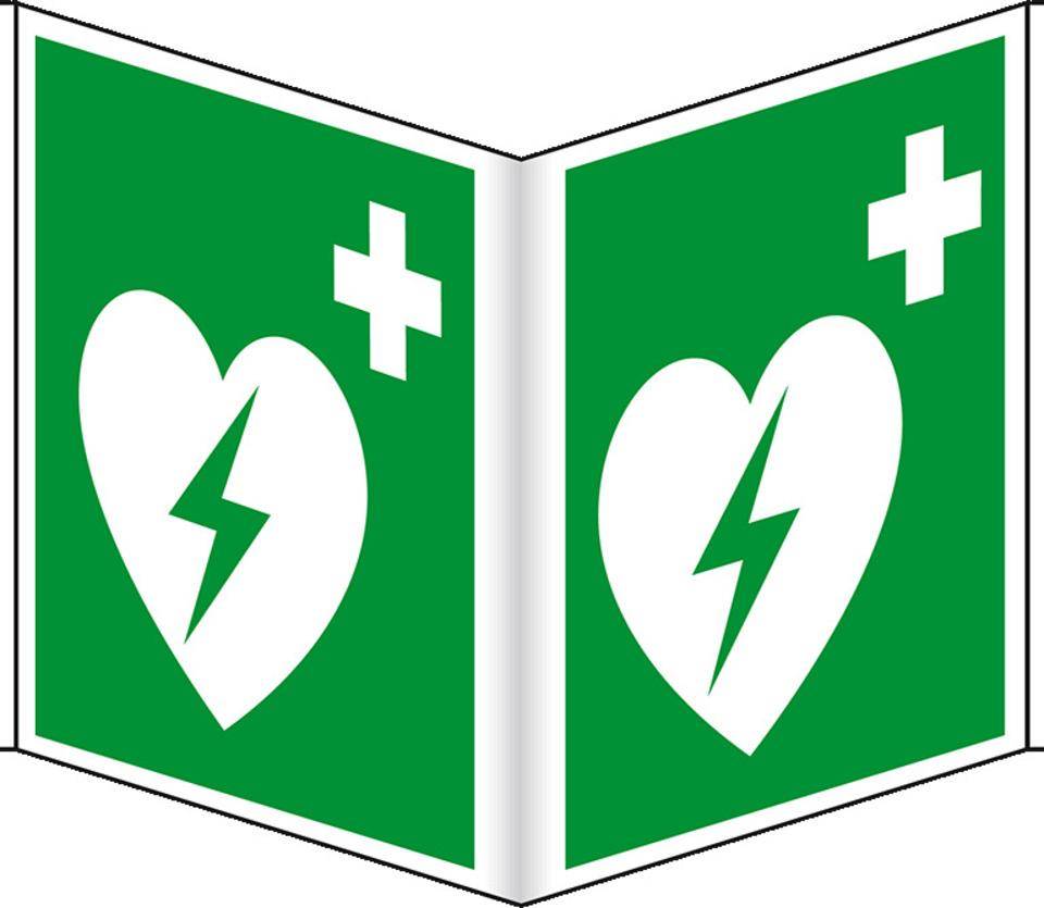 Rettungs-Nasenschild Automatisierter externer Defibrillator (AED), Kunststoff, 200x200mm, ASR A1.3, DIN EN ISO 7010 E010