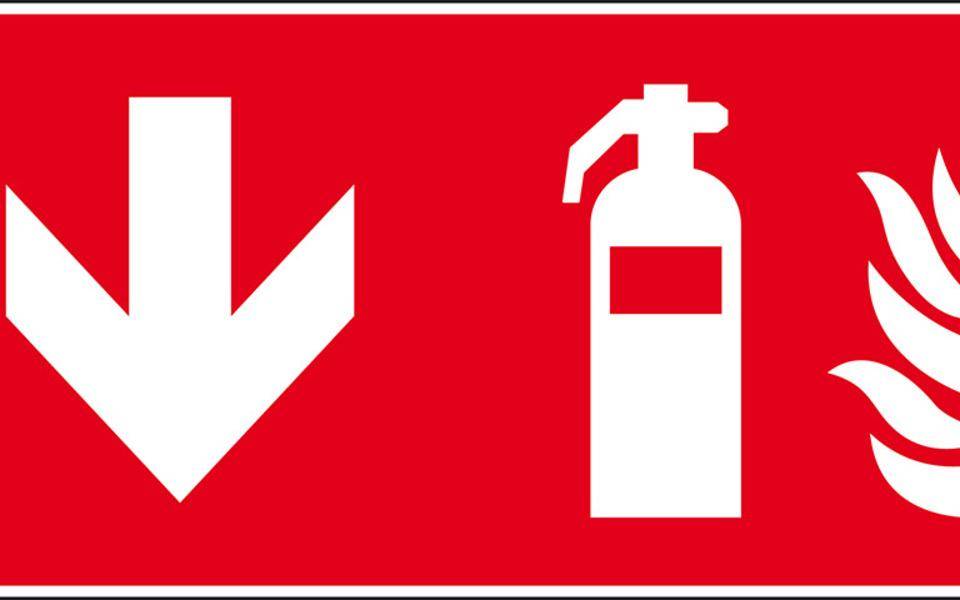 Brandschutzzeichen Feuerlöscher unten, Kunststoff, 300x150mm, ASR A1.3, DIN EN ISO 7010 F001