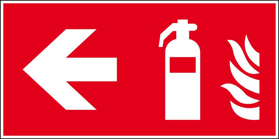 Brandschutzzeichen Feuerlöscher links, Kunststoff, 300x150mm, ASR A1.3, DIN EN ISO 7010 F001