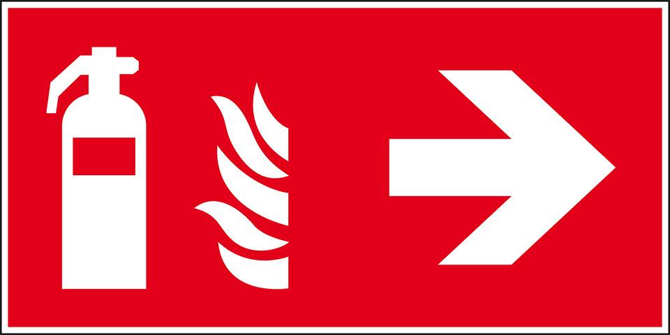 Brandschutzzeichen Feuerlöscher rechts, Kunststoff, 300x150mm, ASR A1.3, DIN EN ISO 7010 F001