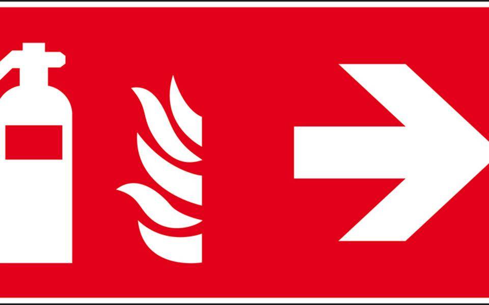 Brandschutzzeichen Feuerlöscher rechts, Kunststoff, 300x150mm, ASR A1.3, DIN EN ISO 7010 F001