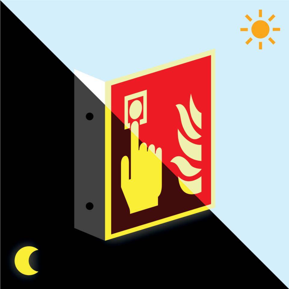 PERMALIGHT® power langnachleuchtend Fahnenschild Brandmelder, doppelseitig, ASR/ISO, Kunststoff, 200x200mm