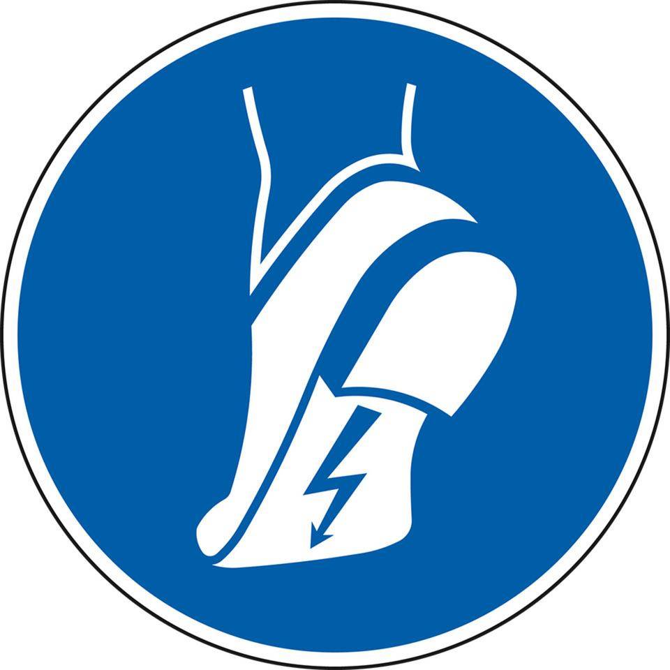 Gebotsschild Antistatisches Schuhwerk benutzen, Folie, selbstklebend, Ø 200mm, DIN EN ISO 7010