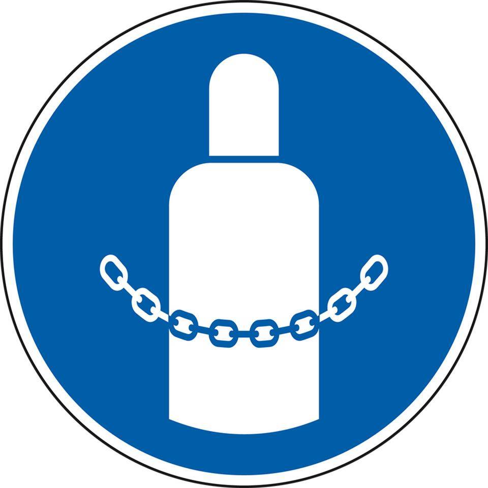 Gebotsschild Gaszylinder absichern, Kunststoff, Ø 200mm, DIN EN ISO 7010